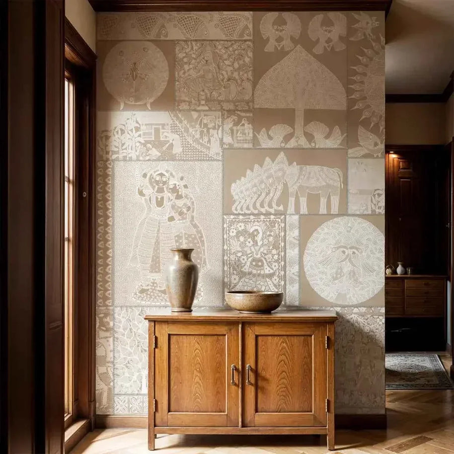 Geet Madhubani Wallpaper Clay Beige Color