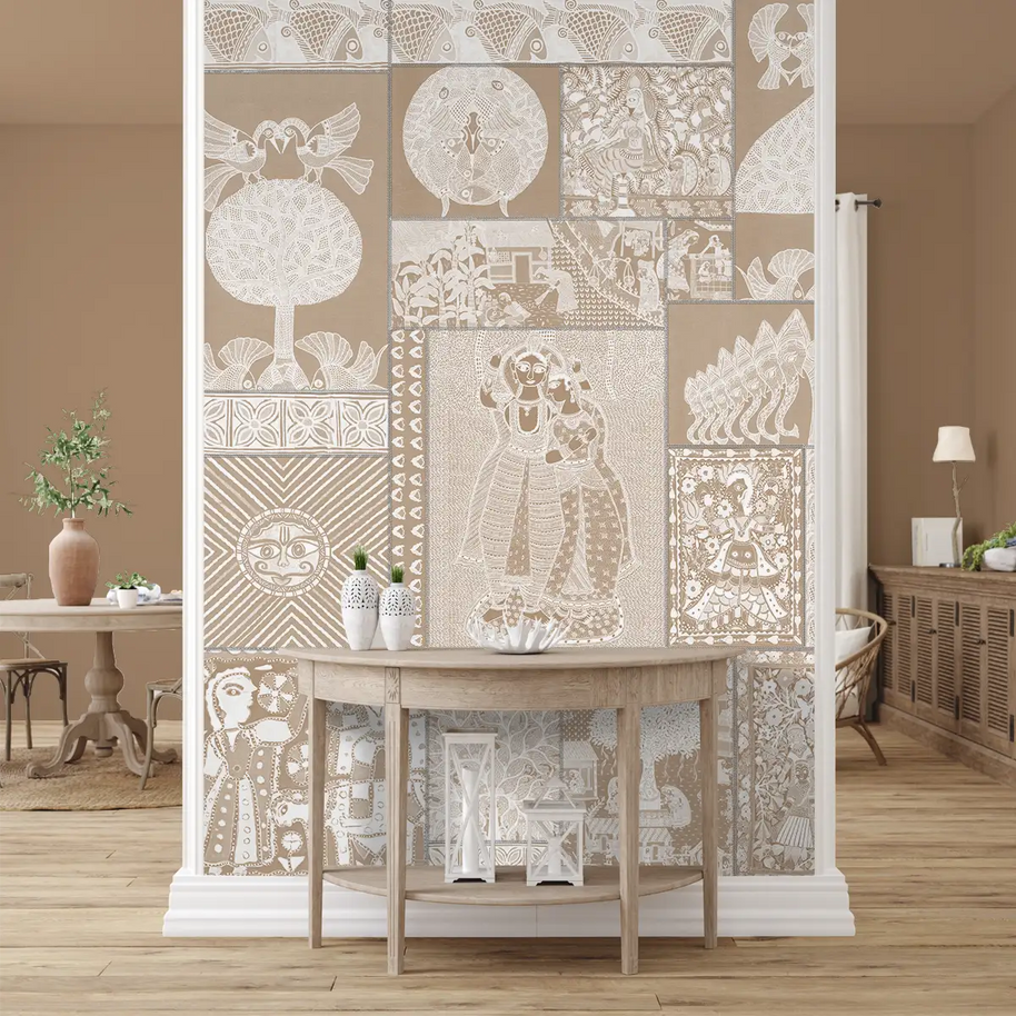Geet Madhubani Wallpaper Clay Beige Color - I MEAN DESIGN