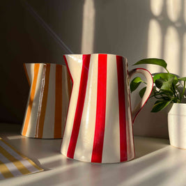Red Gelato ceramic jug vase with hand-painted striped pattern