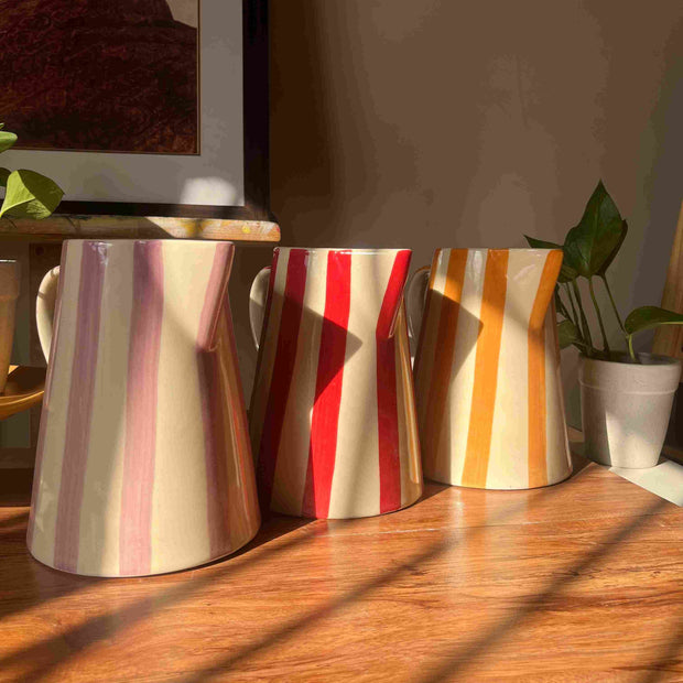 Gelato Jug/Vase Trio featuring red, yellow, and lavender ceramic jug vases.