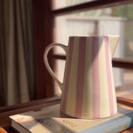 lavender ceramic jug vase from gelato collection displayed on a table.