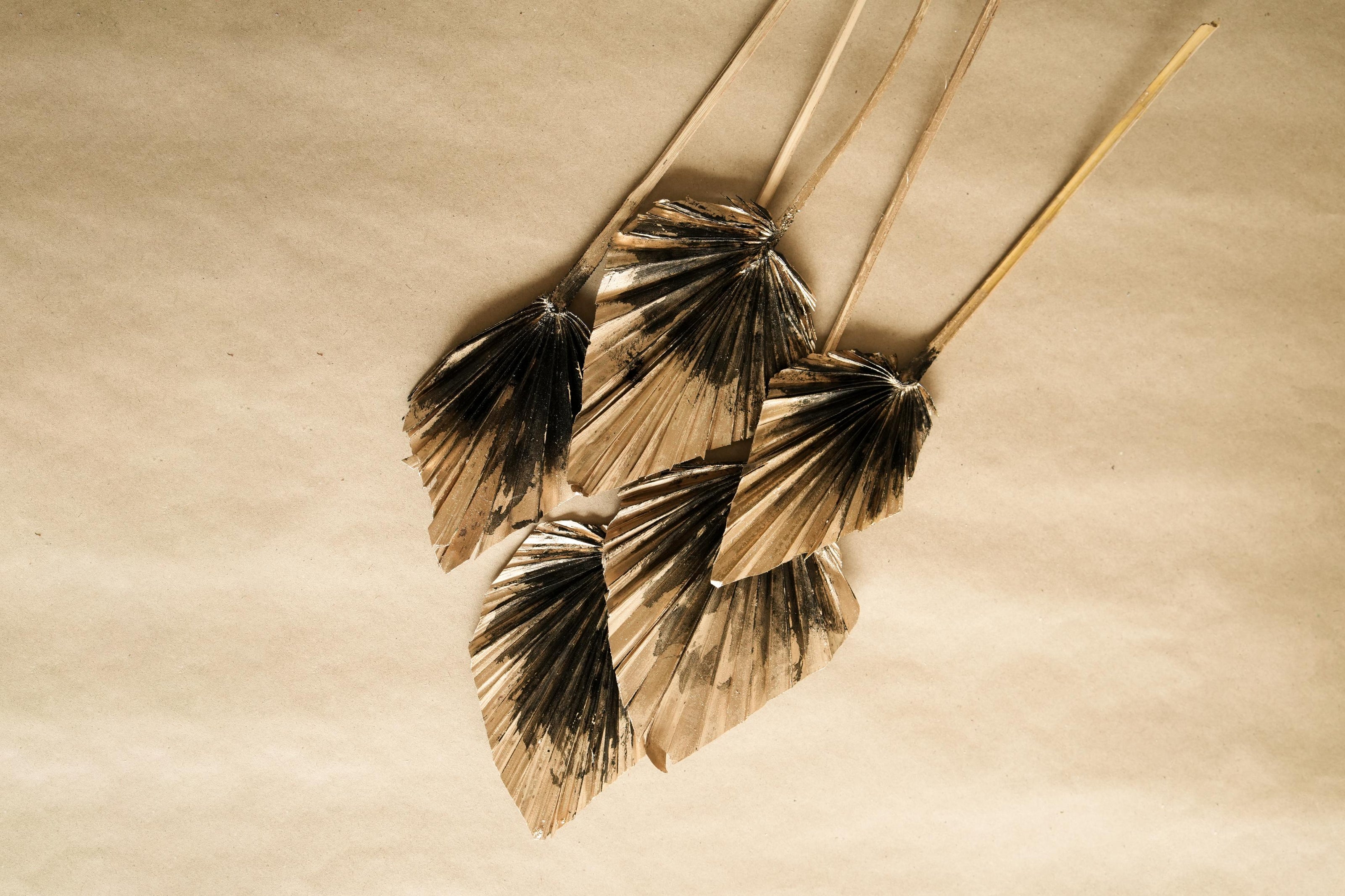 Golden Black Palm Leaves Dried Decor in Decorative Vase