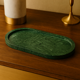 Green Marble Oval Tray | Handcrafted Stone Vanity & Serving Tray