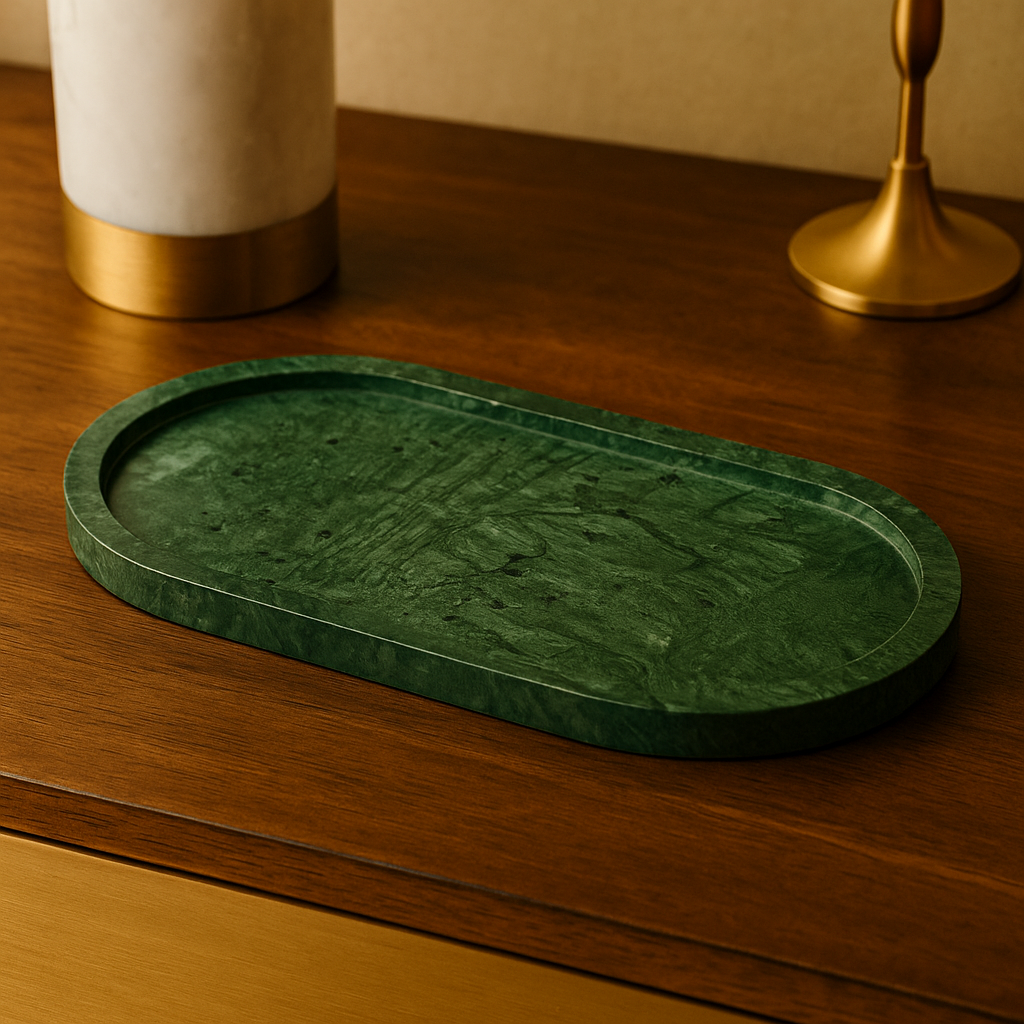 Green Marble Oval Tray | Handcrafted Stone Vanity & Serving Tray