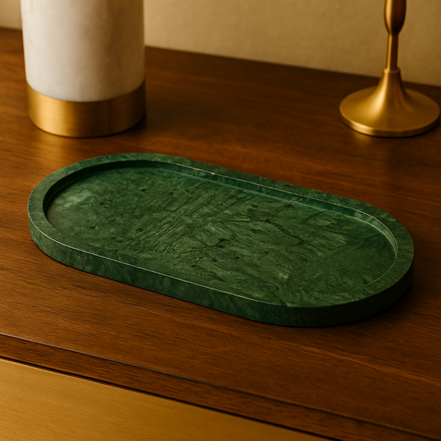 Green Marble Oval Tray | Handcrafted Stone Vanity & Serving Tray
