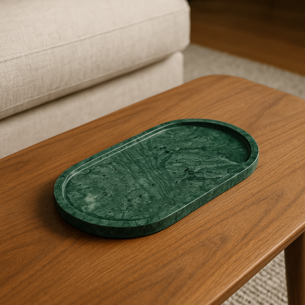 Green Marble Oval Tray | Handcrafted Stone Vanity & Serving Tray