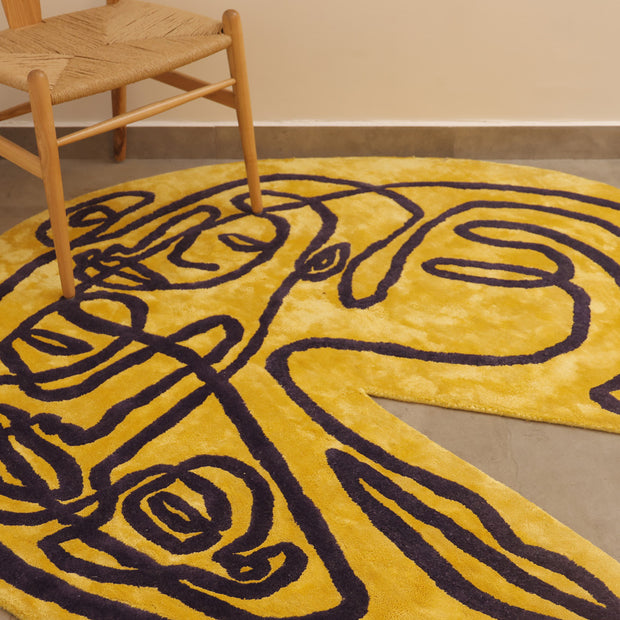 Happy Home Yellow Wool Viscose 6x6 feet Irregular Rug - I MEAN DESIGN