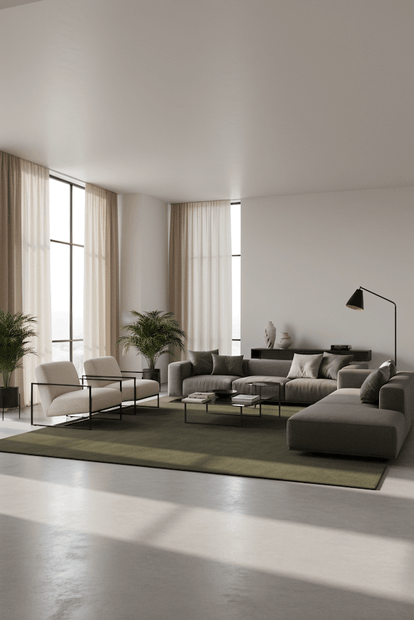 I C O N - F O R E S T luxury handmade rug by Cherom in green New Zealand wool, perfect for modern contemporary design.
