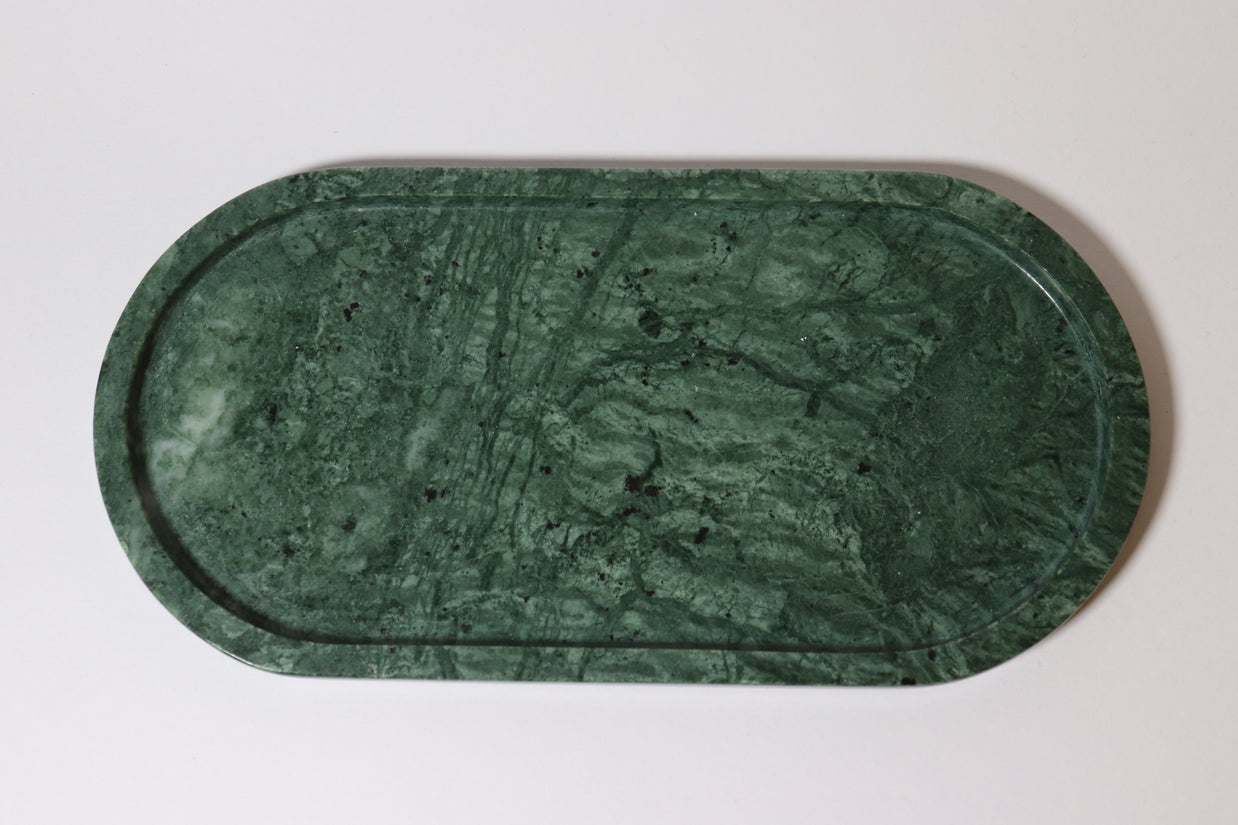 Green Marble Oval Tray | Handcrafted Stone Vanity & Serving Tray