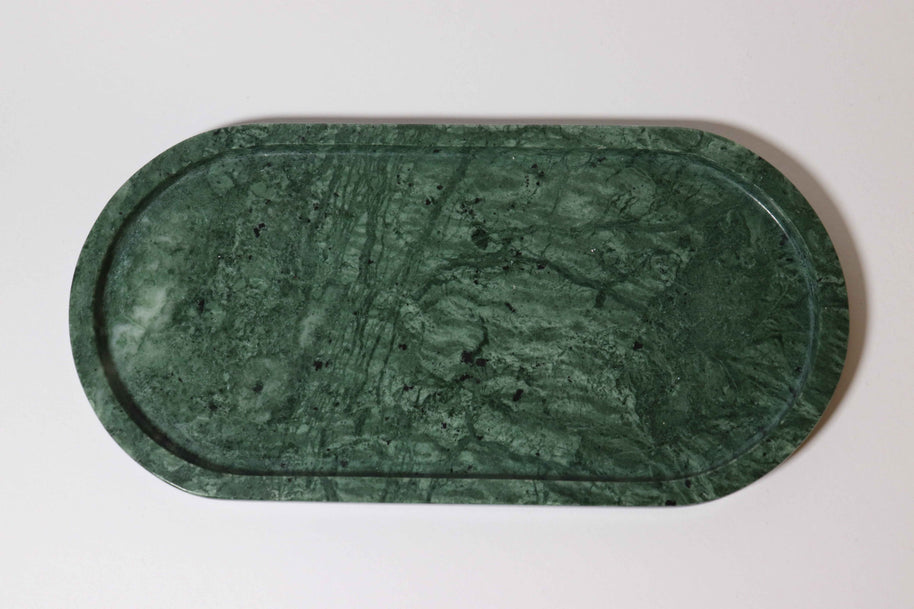 Green Marble Oval Tray | Handcrafted Stone Vanity & Serving Tray