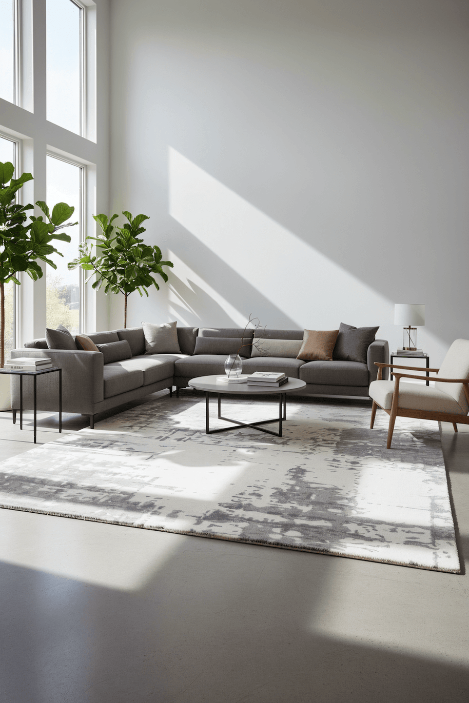 I N A V I luxury handmade rug by Cherom in ivory and grey, made of New Zealand wool.
