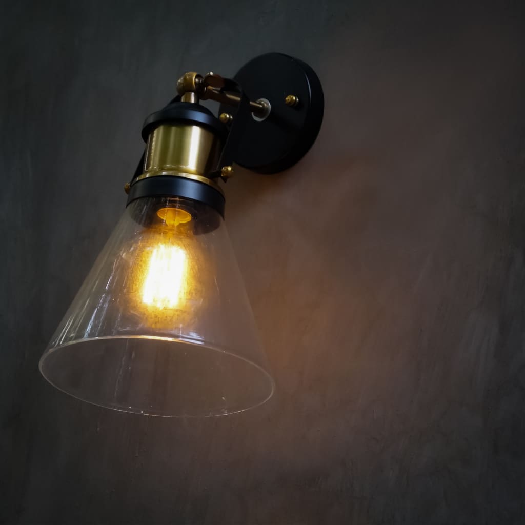 Industrial Cone Clear Glass Wall light Fixture - The Black Steel