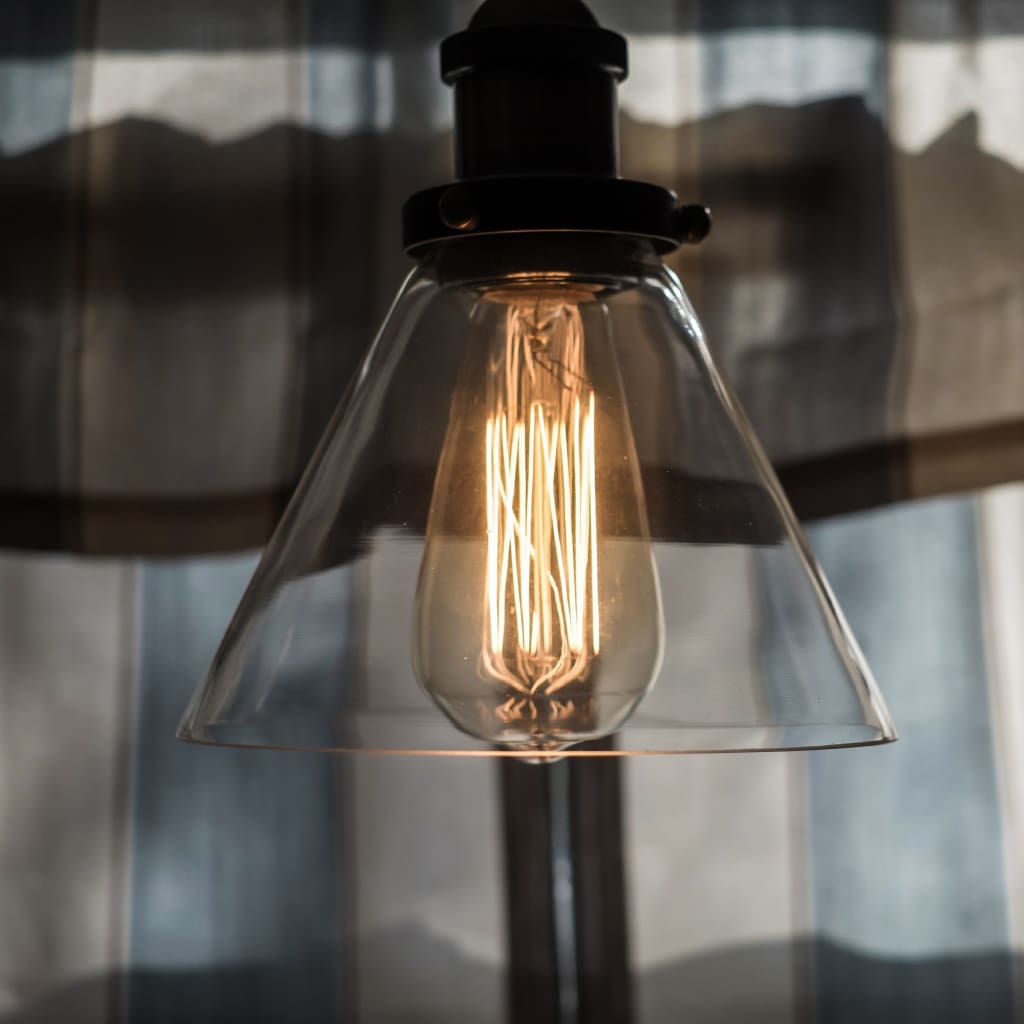 Industrial Pendant Light Conical Clear Glass - The Black Steel