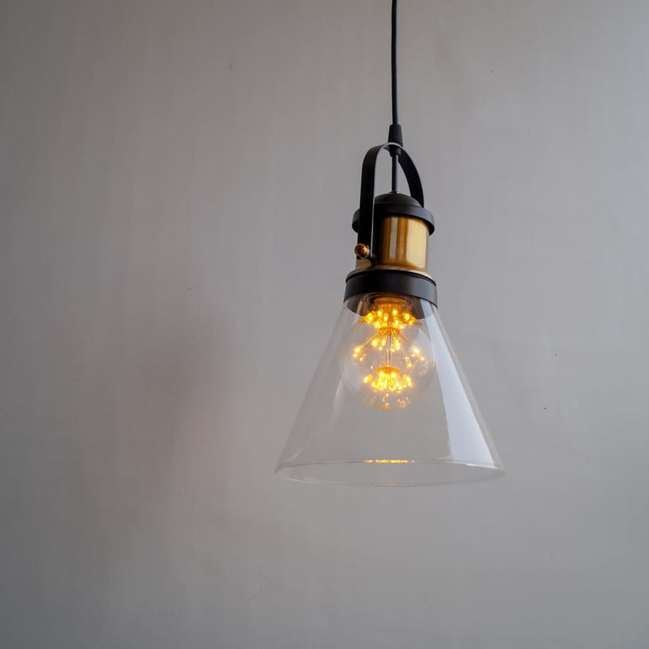 Industrial Pendant Light Conical Clear Glass - The Black Steel