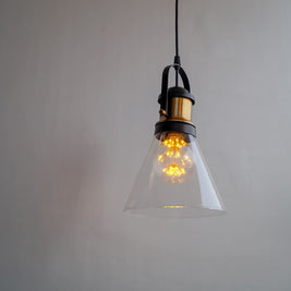 Industrial Pendant Light Conical Clear Glass - The Black Steel