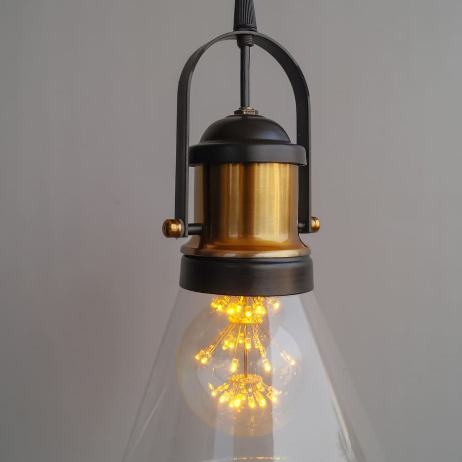 Industrial Pendant Light Conical Clear Glass - The Black Steel