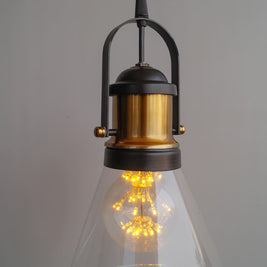 Industrial Pendant Light Conical Clear Glass - The Black Steel