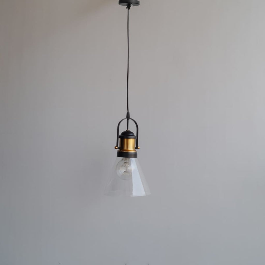 Industrial Pendant Light Conical Clear Glass - The Black Steel