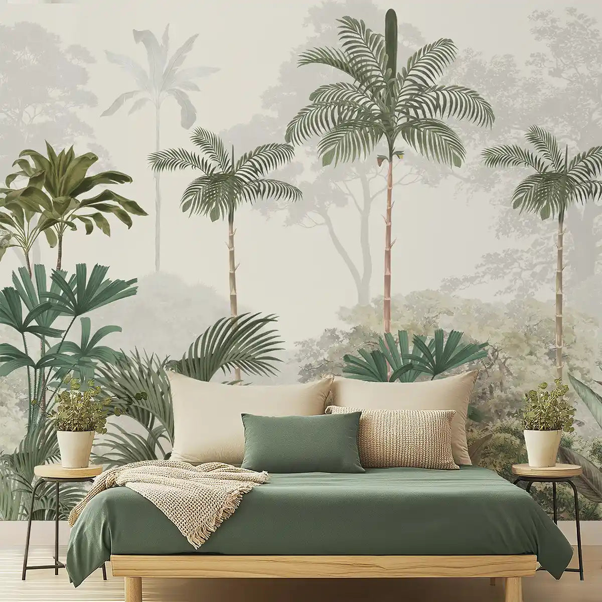 Kovalam Tropical Wallpaper for Rooms, Green, Customised
