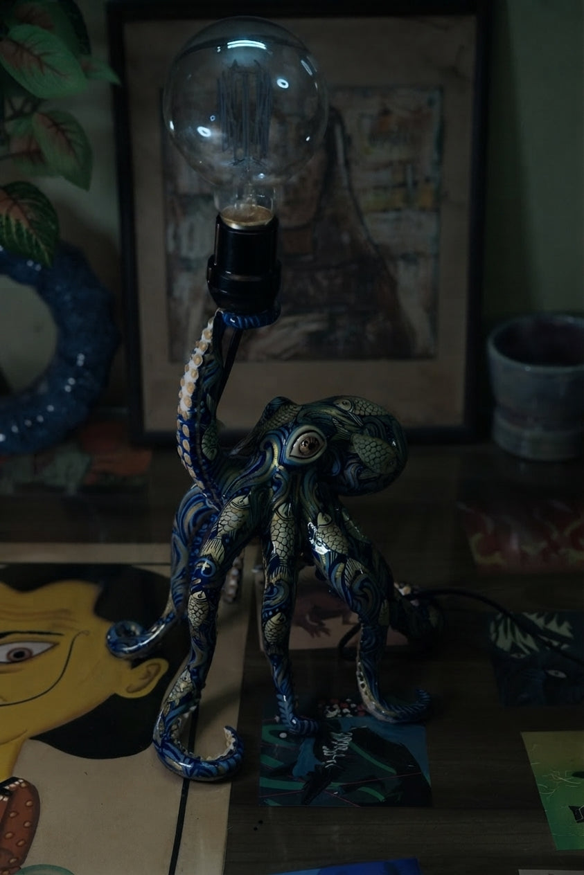 Pattachitra Octopus Lamp — Abyssal Blue