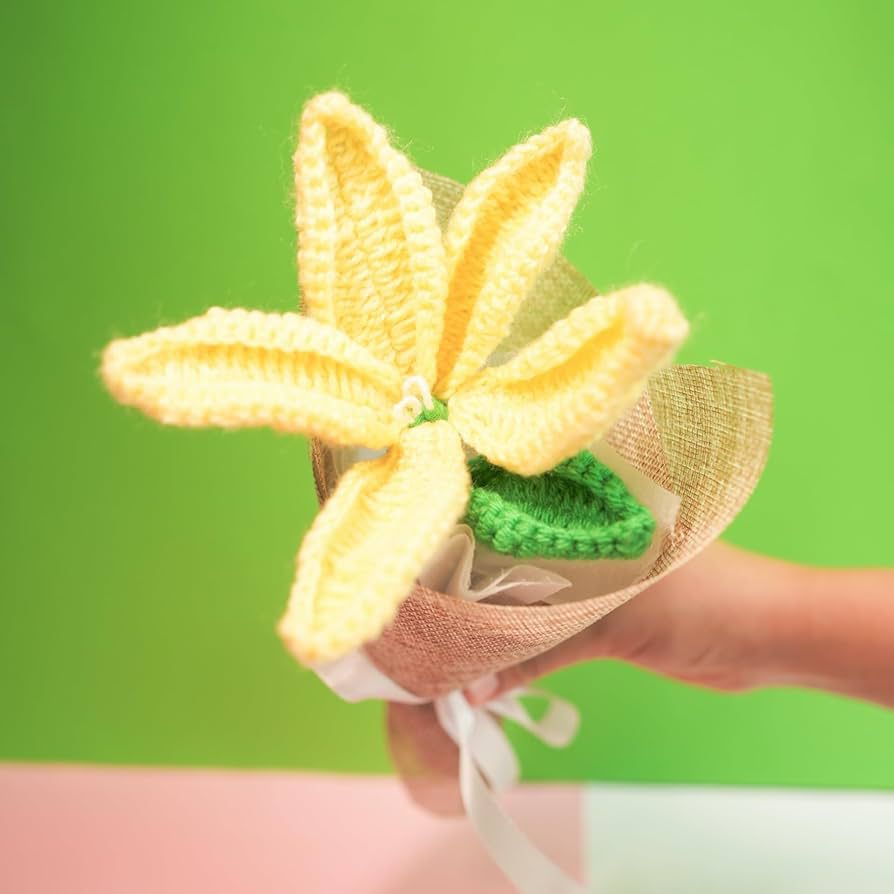 handcrafted yellow crochet lily flower decor by artecasa