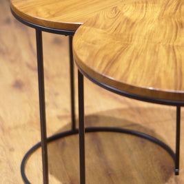 CFR122 Teak Wood and Slim Metal Frame Nesting Tables