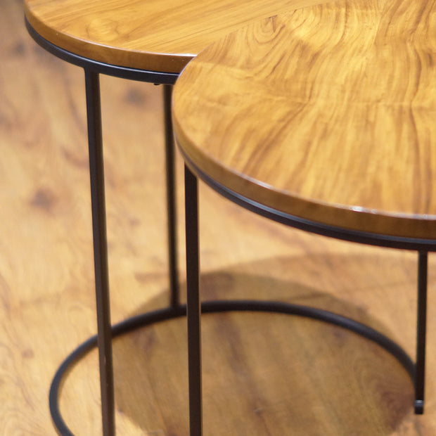 CFR122 Teak Wood and Slim Metal Frame Nesting Tables