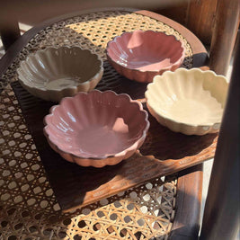 Wooden tray and ceramic bowl set designed for entertaining and gifting.