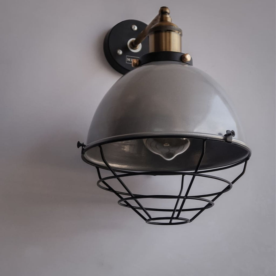 Metallic Silver Finish Industrial Retro Dome Wall Sconce - The Black Steel