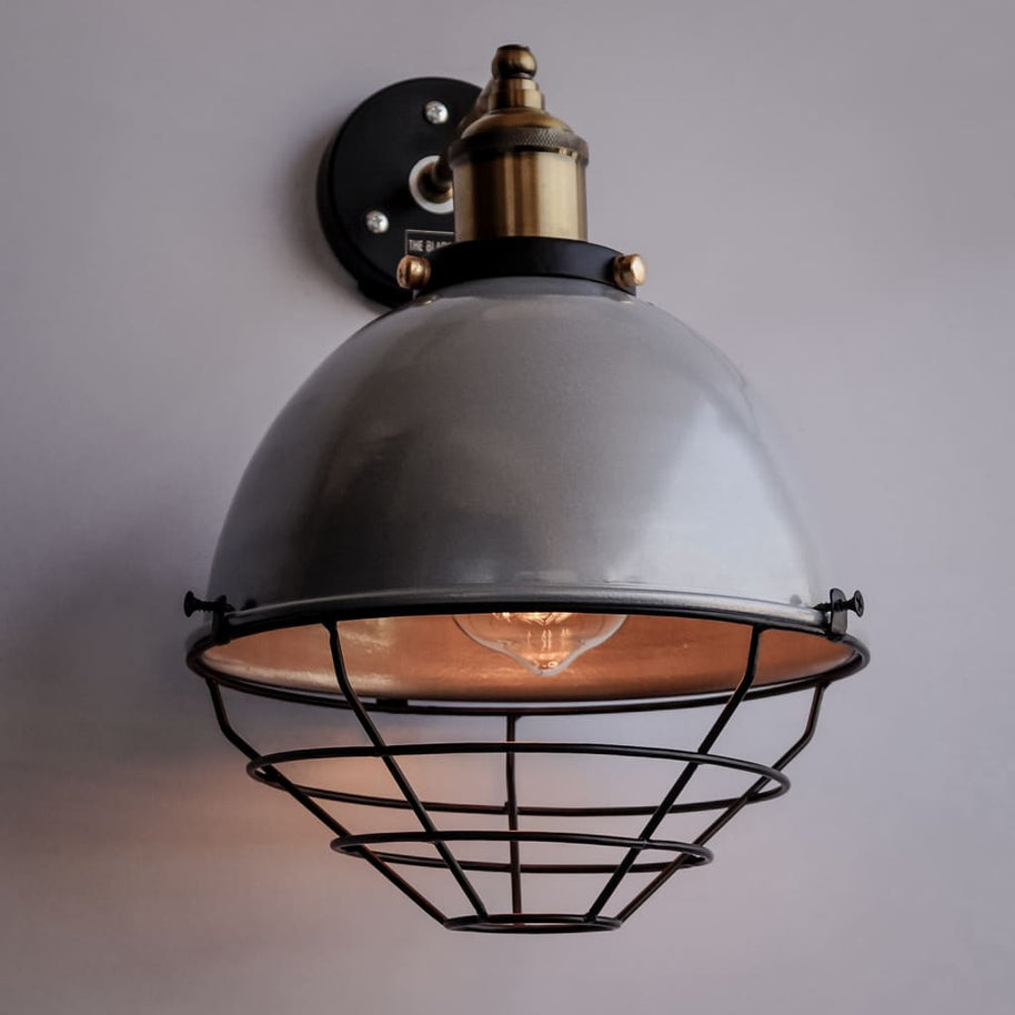Metallic Silver Finish Industrial Retro Dome Wall Sconce - The Black Steel