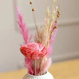 Mini Snow White vase and Aroma Mist dried flower arrangement for elegant interior styling