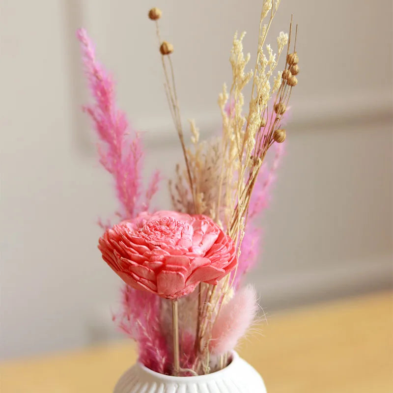 Mini Snow White vase and Aroma Mist dried flower arrangement for elegant interior styling