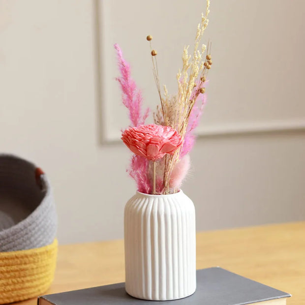 Mini Snow White vase with Aroma Mist dried flower bunch for aesthetic home decor by ArteCasa