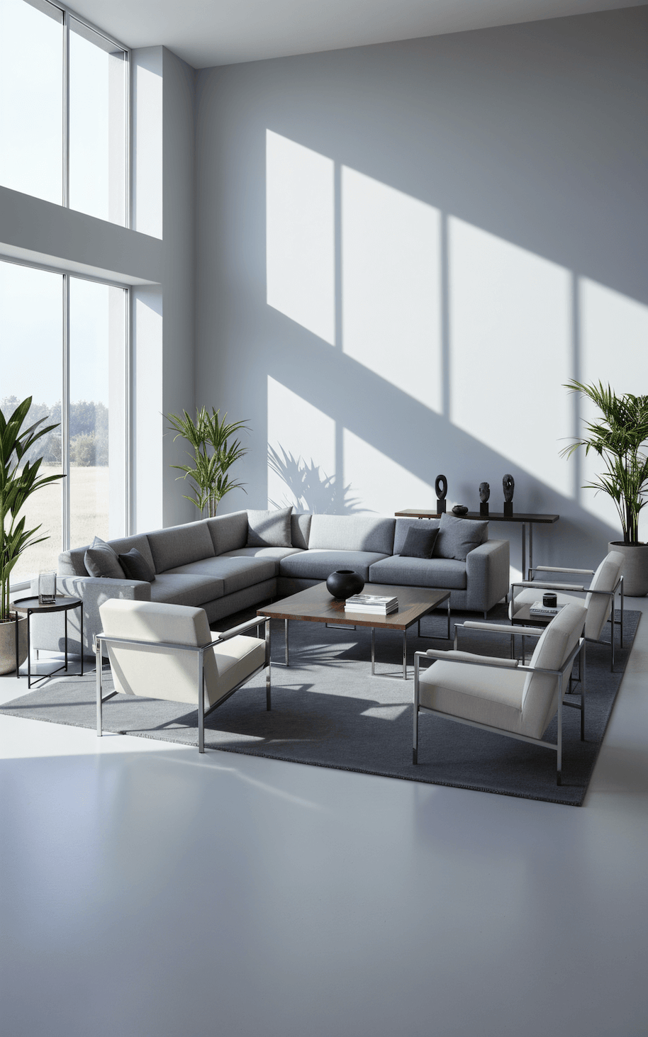 I C O N - DK. G R E Y luxury handmade rug by Cherom in modern living room with New Zealand wool.