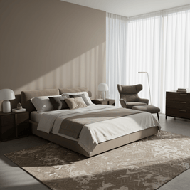 N E I M A N luxury handmade rug by Cherom in soft beige New Zealand wool, modern contemporary design.