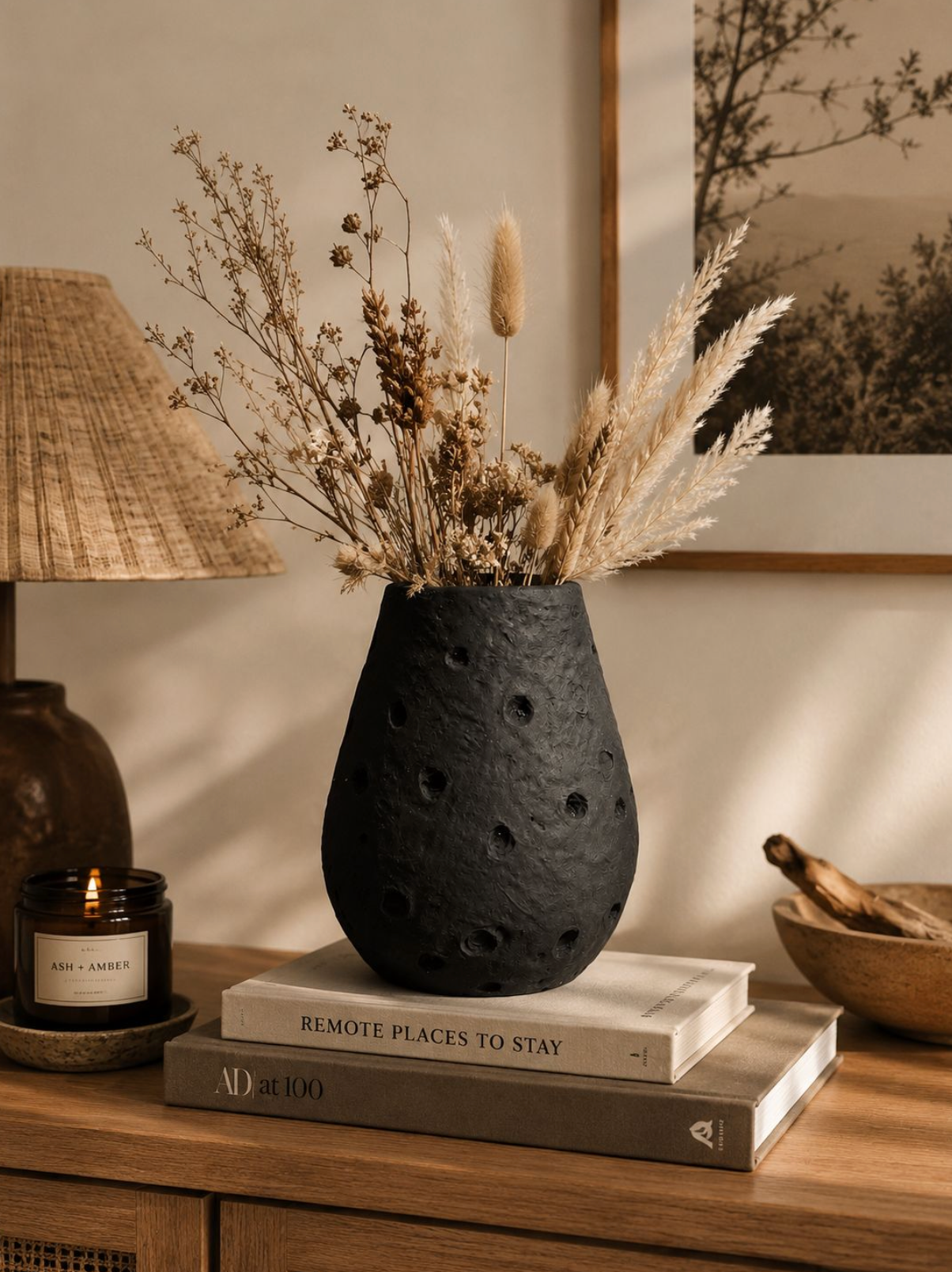 Noir Crater Paper Mâché Vase - Small