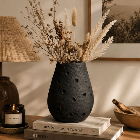 Noir Crater Paper Mâché Vase - Small