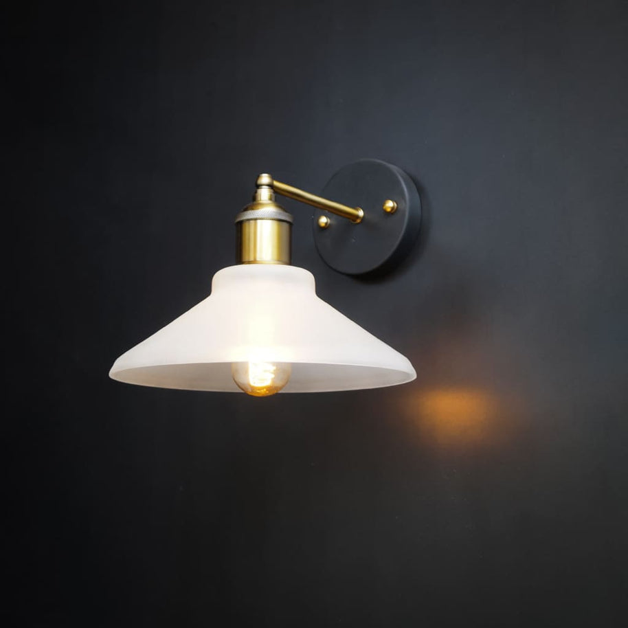 Nordic Conical Glass Wall Sconce Frosted Shade - The Black Steel