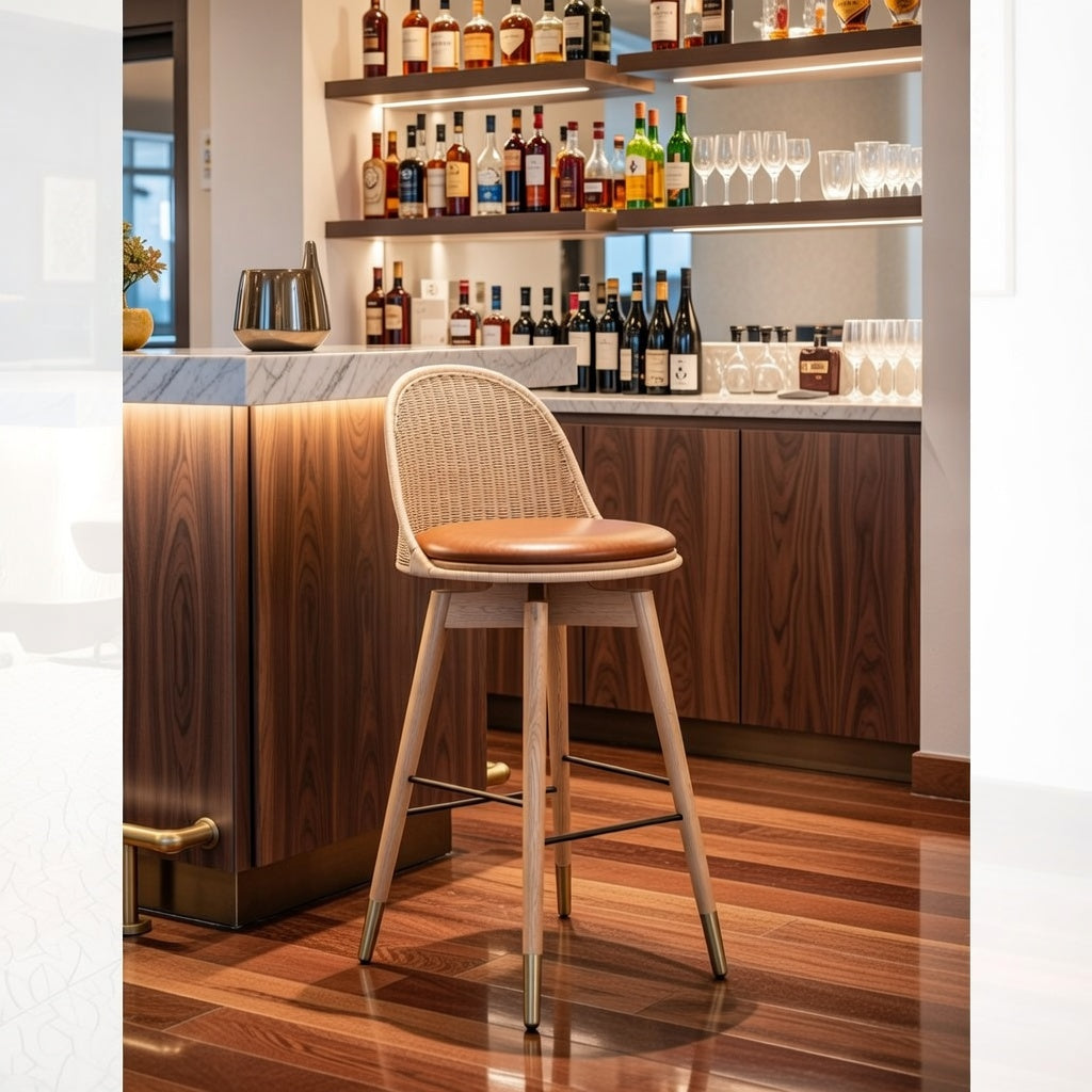 Oka Rattan Swivel Bar Stool