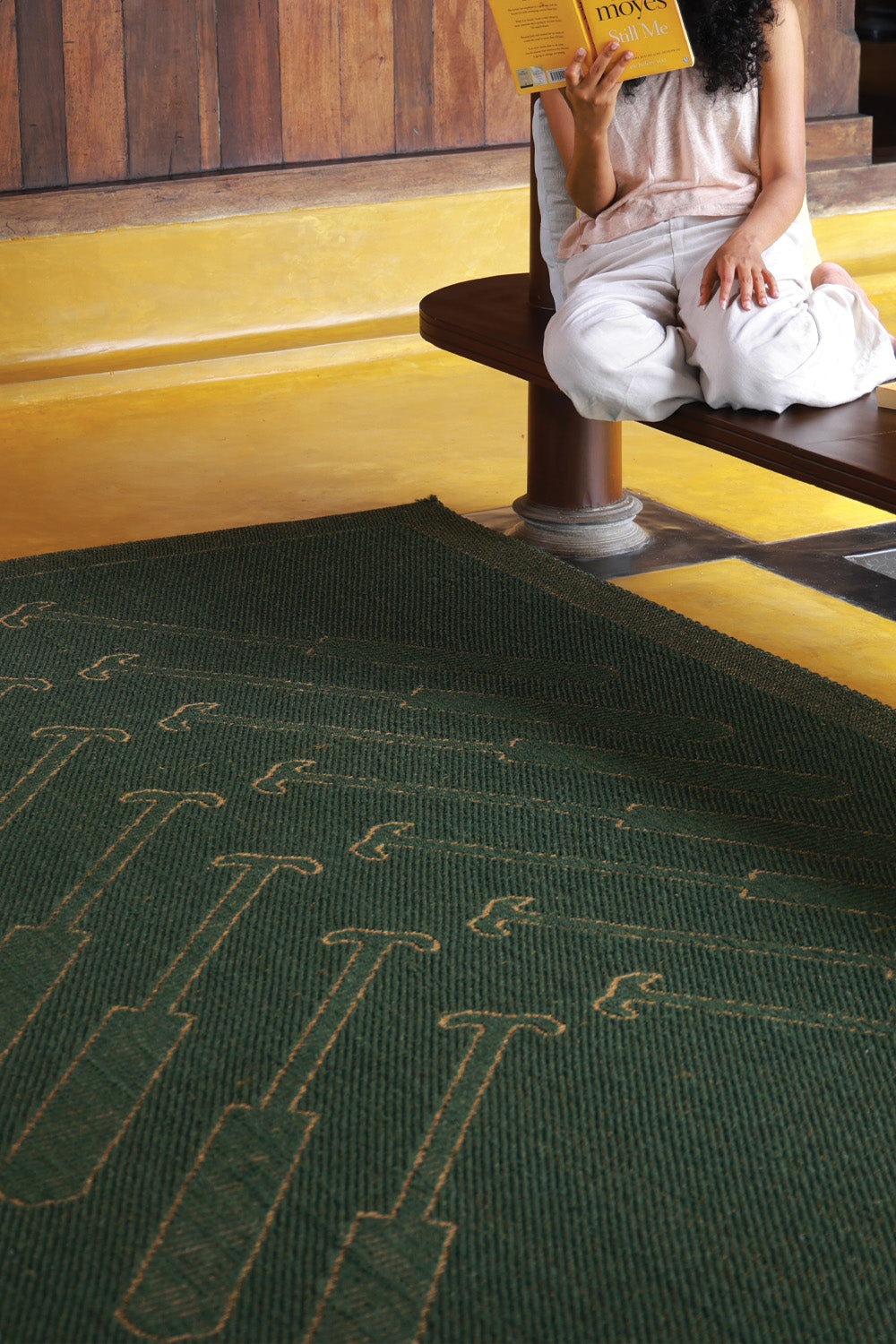 Ottathuzha Green & Gold Sisal 6x9 feet Rectangle Rug - I MEAN DESIGN