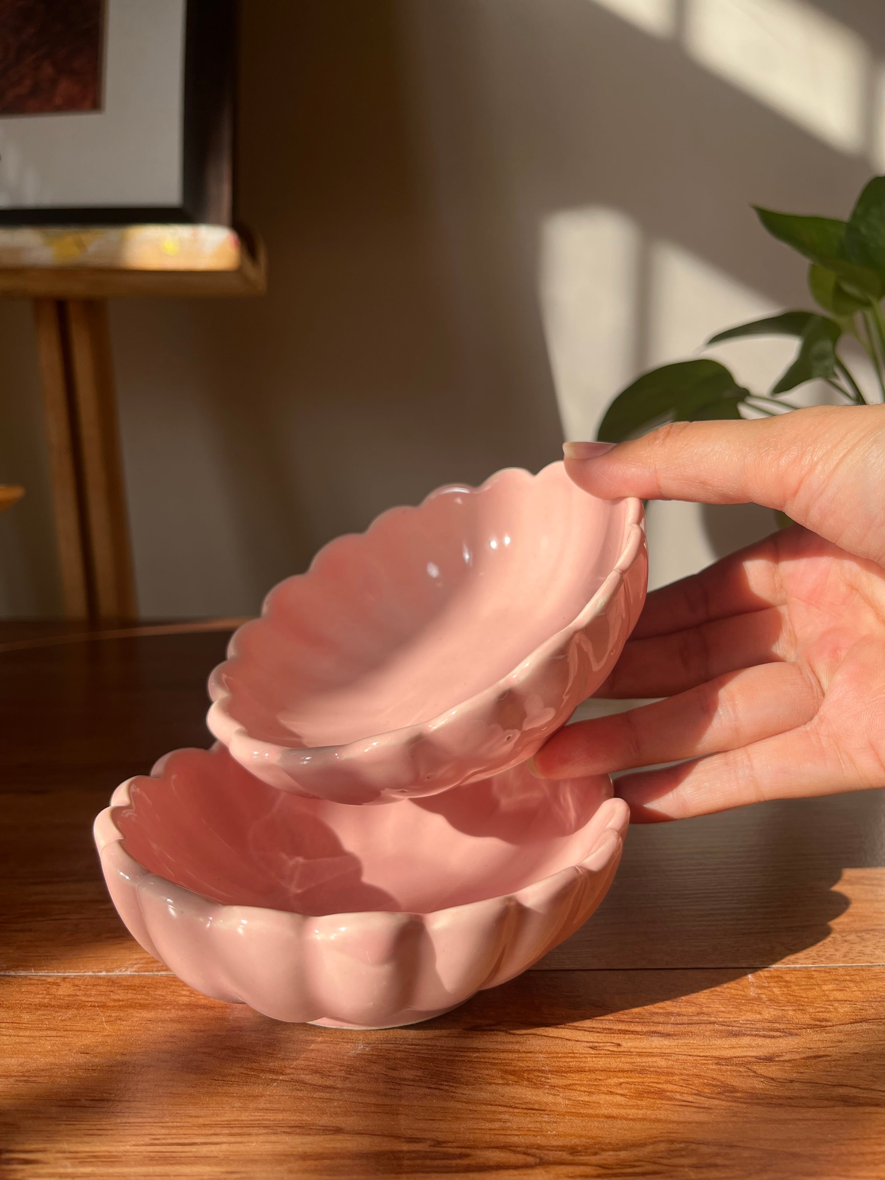 Pink Daisy ceramic bowl styled on a table for everyday serving and decor.