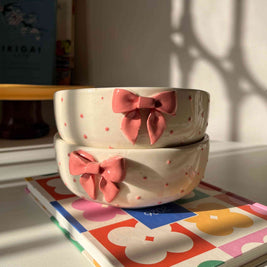 Pink Ribbon Bowl with hand-painted 3D dot detailing