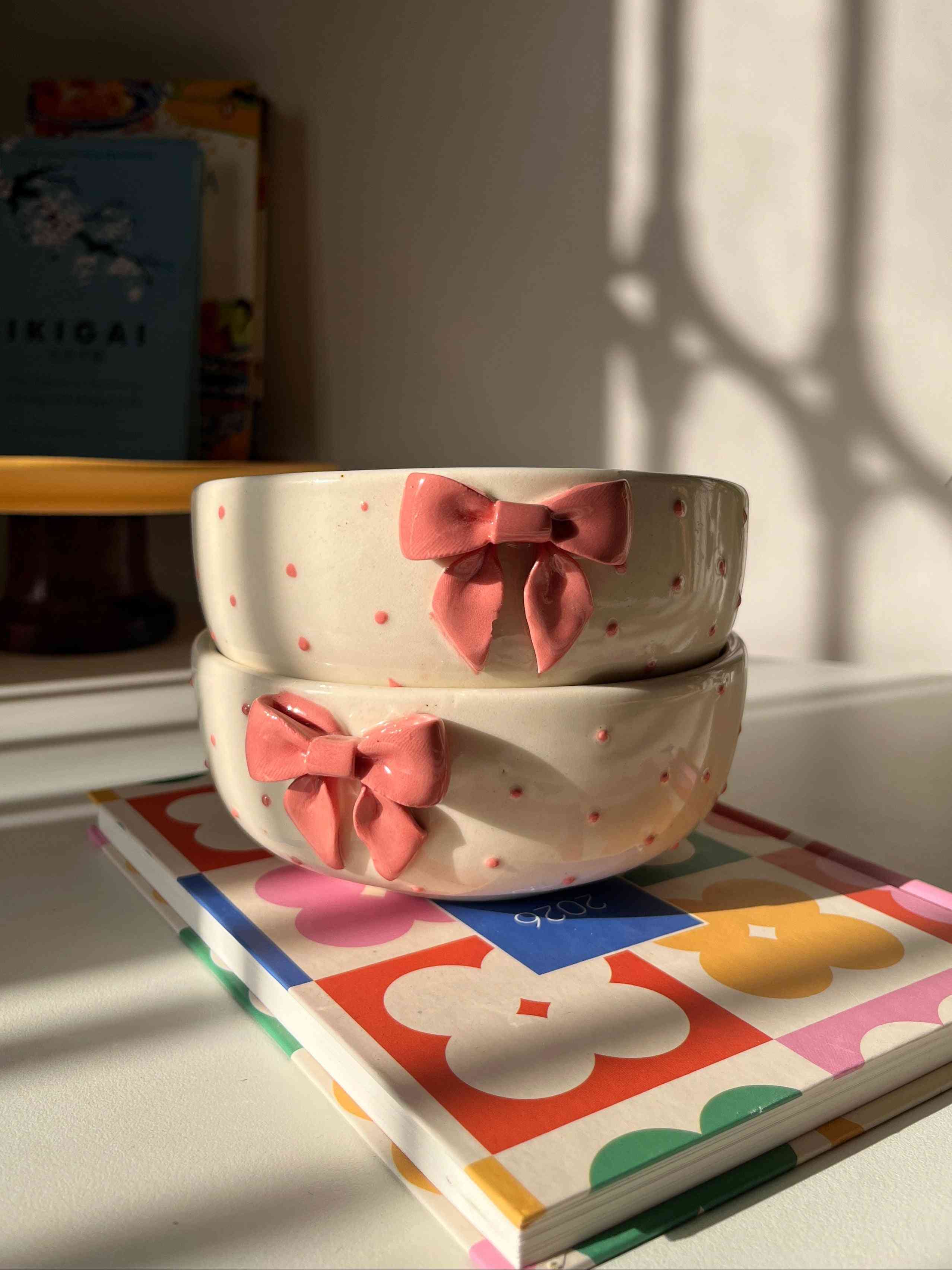 Pink Ribbon Bowl with hand-painted 3D dot detailing