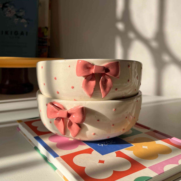 Pink Ribbon Bowl with hand-painted 3D dot detailing
