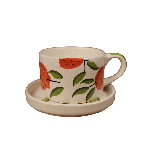 Citrus Delight Cup & Saucer Set – Orange Coffee Cup with Saucer