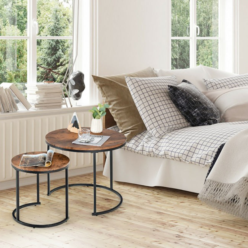 Teak Wood and Slim Metal Frame Nesting Tables