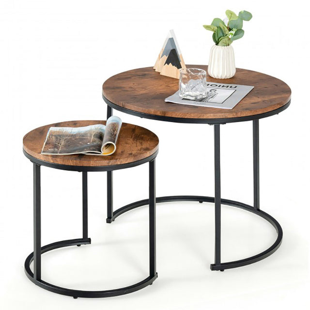 Teak Wood and Slim Metal Frame Nesting Tables