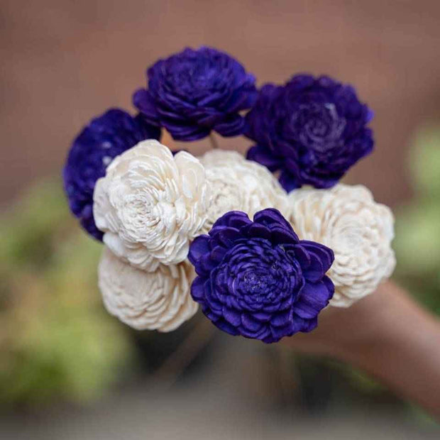 Purple White Sola Dried Flowers Combo | Natural Sola Wood Vase Decor