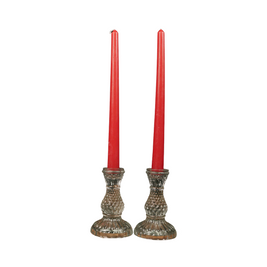Glass Glow Candle Stand Set – Glass Taper Candle Holders with Red Taper Candles (Set of 2) | - https://artecasa.in/