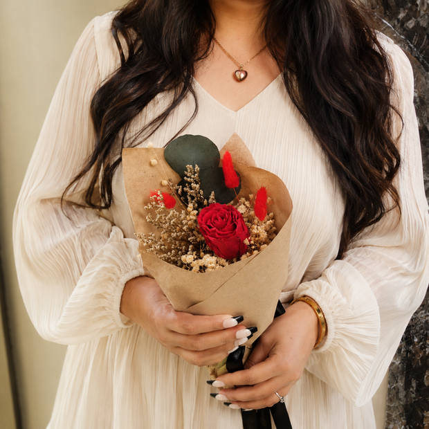 Handmade red rose dried flower bouquet